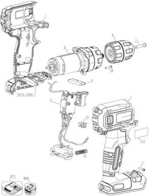 Default Diagram and Parts List for BDCDD120C Type 1 Black and Decker Electric Drill